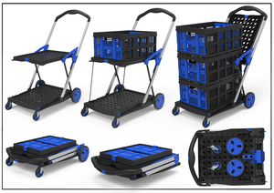 Verstellbarer Transportwagen | Zusammenklappbarer Mehrzweckwagen, Multifunktionaler Einkaufswagen mit Aufbewahrungsbox - Product Image 2