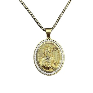 Yunnique Stainless Steel Gold Plated Zircon Geometric Pave Setting Jesus Saint Pendant Necklace Chain for Men Women Gift Fashion - Product Image 5