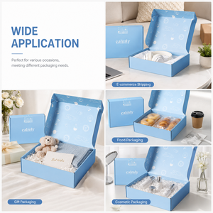 Caja de Cartón Corrugado Reciclable Azul Claro con Impresión Personalizada y Relieve para Envío de Regalos de Cosméticos y Cuidado de la Piel - Product Image 6