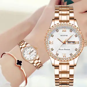 2024 Top Super popolare orologio al quarzo da donna piccolo quadrante con diamante in acciaio inossidabile fascia oro rosa di lusso orologi di lusso relojes