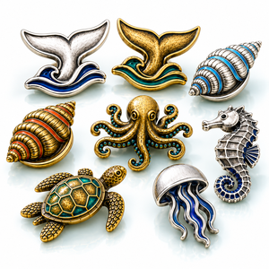 Pins Metálicos Personalizados de Animales Marinos, Plata y Latón Antiguo, Esmalte 3D en Relieve, Venta al por Mayor, OEM, ODM - Product Image 1