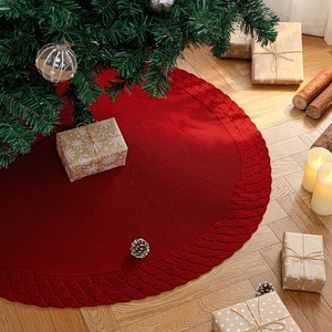 Falda Rústica de Punto Festoneada para Árbol de Navidad, 24/36/48 Pulgadas, con Lazos Rojos, Cubre Base de Árbol, Directo de Fábrica, Ecológico y Reutilizable - Product Image 1
