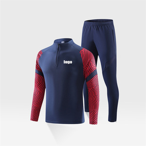 T-shirt à manches longues avec fermeture éclair et pantalon à taille élastique 2 pièces pour hommes, survêtement d'équipe de football, logo personnalisé, qualité stable, 1/4 - Product Image 3