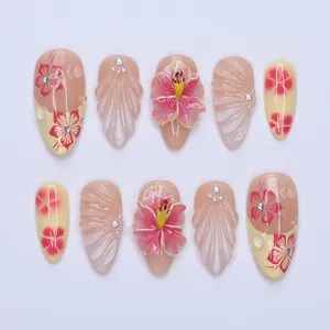 Betifnail <span class=keywords><strong>Uñas</strong></span> Postizas de Lujo 3D con Flores, Forma Ataúd/Almendra, con Purpurina, Venta al por Mayor, <span class=keywords><strong>Pegamento</strong></span> <span class=keywords><strong>para</strong></span> Aplicación en Dedos, 10 Uds./Set - Product Image 5