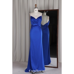strapless open back dress Blue Spaghetti Straps Mermaid Satin Backless Long Prom Dress Royal Blue / 10 main image 0