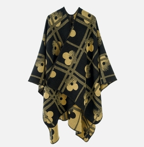 Châle fendu de style ethnique, long et épais pour l'automne et l'hiver, écharpe florale pour le bureau en été - Product Image 1