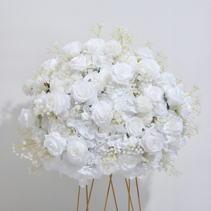 60cm pur blanc <span class=keywords><strong>lait</strong></span> blanc Rose gypsophile fleur artificielle boule tissu mariage Table à manger fenêtre navire décoration fleurs - Product Image 4