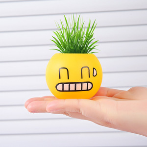 Mini Potted Plant Grass Head Doll Round Emoticon <b>Desk</b> Decor For Living Room Bedroom <b>Study</b> Student Gift - Product Image 3