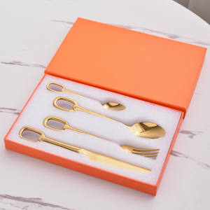 Dinner Service <b>Ware</b> <b>Set</b> 304 Stainless Steel Cutlery <b>Set</b> Hanging Hole Series 4-pcs <b>Set</b> - Product Image 5