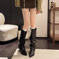 Damen Spitze Overknee-Stiefel aus Kunstleder und Wildleder, Lässiger Stiefel mit Blockabsatz, Hohe Stiefel im Retro-Western-Stil, Lange Damenstiefel