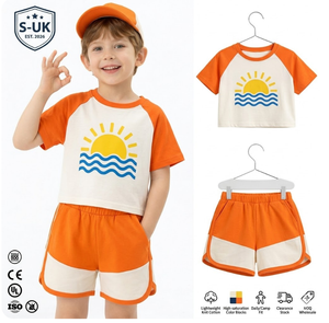 Boutique Kids Summer Clothing Set Age 3-6, Retro Assorted Print Crew Neck T-<b>Shirt</b> & Shorts 2Pcs Toddler Outfits - Product Image 2