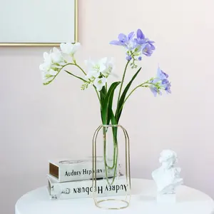 M188 Bunga Anggrek Sutra Asli Sentuh Biru Putih Bunga Freesia Bunga Anggrek Lateks Bunga Buatan untuk Pernikahan Rumah Dekorasi Anggrek