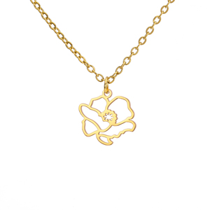 Mois de naissance Fleurs Pendentif Collier Femmes Filles En Acier Inoxydable Coquelicot <span class=keywords><strong>Aster</strong></span> Lotus Jonquille Bijoux Cadeau D'anniversaire - Product Image 1