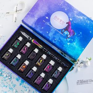 Ensemble d'Encre pour Plume à Tremper Arc-en-ciel Cadeaux de Thanksgiving et de Noël Ensemble de Plumes de Calligraphie Plume à Tremper en Verre Cristal avec 12 Flacons d'Encre de Couleur - Product Image 6