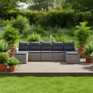Ensemble de canapés de jardin gris avec coussins, mobilier d'extérieur au design contemporain, résistant aux UV, en rotin PE imperméable - Product Image 2