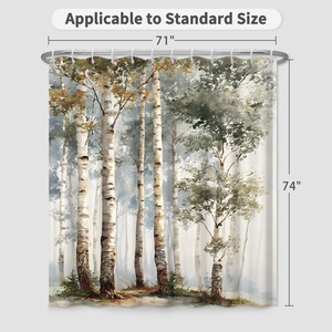 <span class=keywords><strong>Rideau</strong></span> <span class=keywords><strong>de</strong></span> <span class=keywords><strong>douche</strong></span> en polyester, sans perçage, imprimé paysage forêt <span class=keywords><strong>de</strong></span> bouleaux style aquarelle, décoration <span class=keywords><strong>de</strong></span> salle <span class=keywords><strong>de</strong></span> bain - Product Image 2