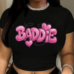 T-shirt personalizzata Y2K Hot Girl in stile americano, bestseller, nera, con stampa 'Beauty BADDIE', girocollo, manica corta, <span class=keywords><strong>top</strong></span> carino - Product Image 1