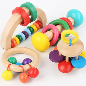 Nouvelles hochets créatives en bois Montessori pour bébés, jouets sonores pour nouveau-nés, ensemble de hochets en bois pour bébés - Product Image 2