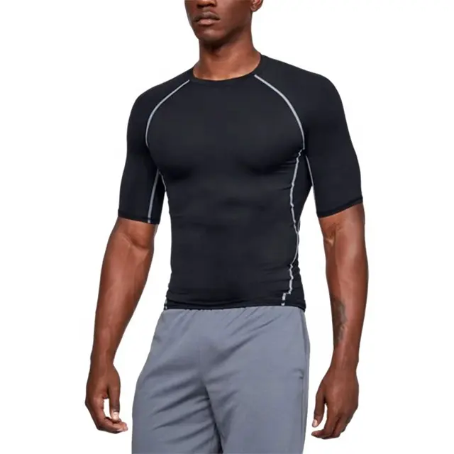 Erkekler serin kuru kısa kollu sıkıştırma gömlek atletik egzersiz gömlek aktif açık baz katman t-shirt