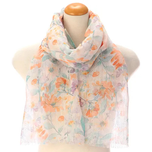 Pañuelo ligero de algodón y seda hecho en India con estampado de flores en acuarela, pañuelo ligero para mujer. - Product Image 1