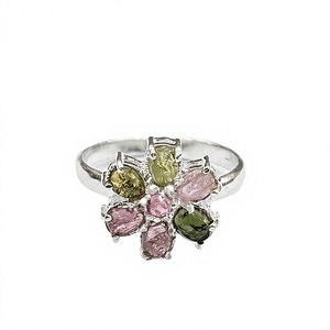 Artisan Handmade 925 Sterling Silver Floral Design <b>Ring</b> with Multi Color Gemstones Jewelry Best In Price - Product Image 1