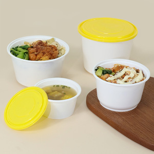 Disposable Takeaway Containers With Lids Food Grade PP <b>Microwaveable</b> Refrigerated Round Bowls Yellow White - Product Image 3