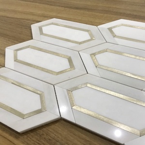 Thassos bằng đá cẩm thạch trắng với đồng hình lục giác hình dạng Gạch Mosaic cho nội thất tường & sàn trang trí nội thất - Product Image 3