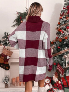 IWD031, suéter informal de Invierno para <span class=keywords><strong>mujer</strong></span>, vestido de <span class=keywords><strong>cuello</strong></span> <span class=keywords><strong>alto</strong></span> de punto adelgazante, ajuste holgado, estampado <span class=keywords><strong>navideño</strong></span>, decoración de rayas Jacquard XS - Product Image 3