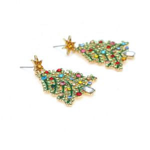 Bold Creative Christmas Tree <b>Earrings</b> for Women Exaggerated Hollow Diamond Encrusted <b>Dangle</b> <b>Fashion</b> Colorful Trendy Alloy - Product Image 3