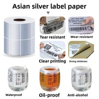Étiquettes de code-barres en PET argent mat imperméables, résistantes à la chaleur, avec logo, autocollants thermiques argentés en rouleau