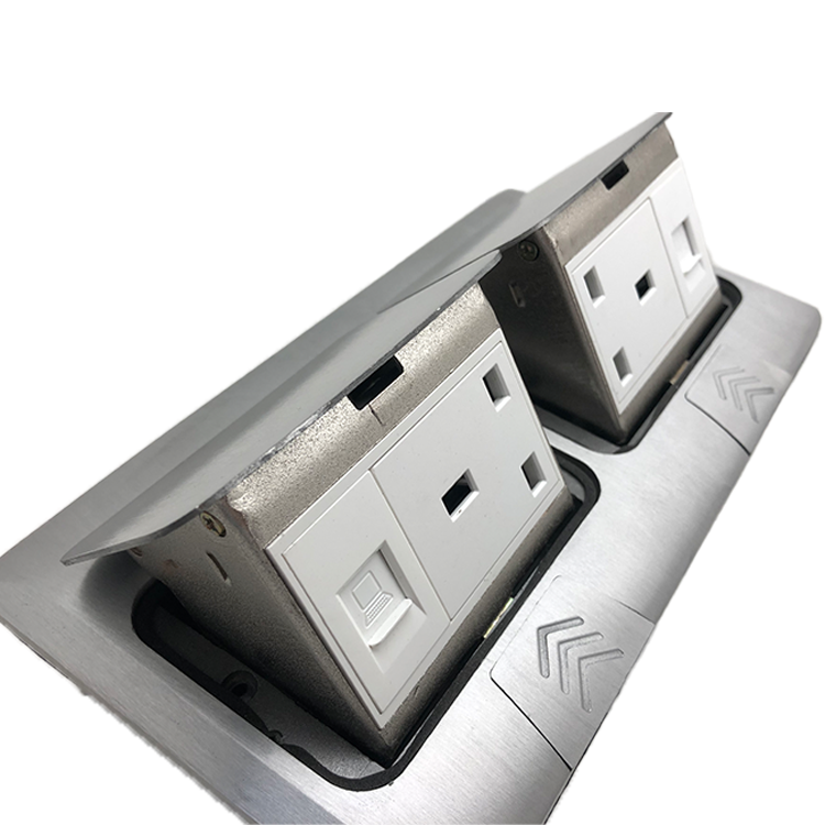 Office Home UK Power Pop-up Floor Outlet Plate Duplex Ground Outlet Data Socket Receptacle Computer Aluminum Alloy