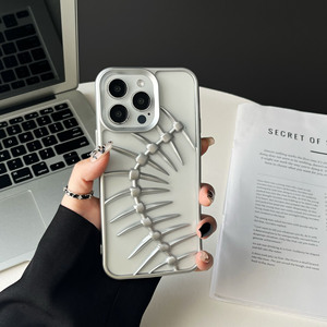 Coque de téléphone 3D en forme d'arête de poisson, creuse, avec bordure mate électro-plaquée, dissipation de chaleur, antichoc, pour <span class=keywords><strong>iPhone</strong></span> 13 14 15 16 Pro Max - Product Image 6