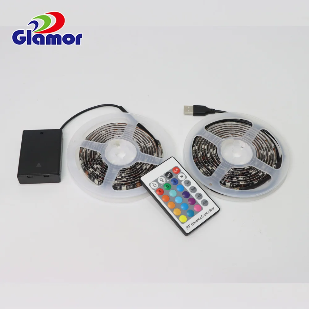 5V USB RGB LED Strip, Battery Operated (3xAA), Music Control, Cuttable Flexible Light Strip for TV Bedroom Christmas Decor