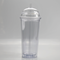 Gobelet réutilisable personnalisé 16oz 24oz Gobelet en verre à double paroi en acrylique avec couvercle en forme de dôme et paille