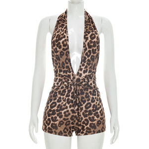 Viviblook J26RP210 Combinaison sexy sans manches pour femme, coupe ajustée, décolleté en V profond, dos nu, à lacets, tenue de club une pièce pour femme - Product Image 2
