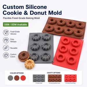 Custom Silicone Donut <b>Mold</b> 8-Cavity Round Ring Reusable Food Grade Baking <b>Mold</b> for <b>Cake</b> Tools - Product Image 1