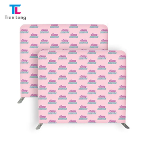 TianLang personnalisé forme incurvée étape et répétition bannière support transfert de chaleur impression tissu stand fond pour les salons professionnels - Product Image 1