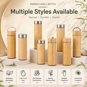 Bouteille d'eau isotherme en bambou et acier inoxydable avec poignée en corde, isolation thermique 12-24 heures, compatible eau bouillante, design minimaliste - Product Image 3