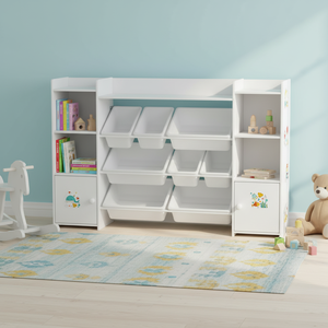 Baule Portaoggetti per Bambini Bianco con 8 Contenitori Rimovibili e Libreria per Comodo Stoccaggio dei Giocattoli Modello AL1042 - Product Image 5