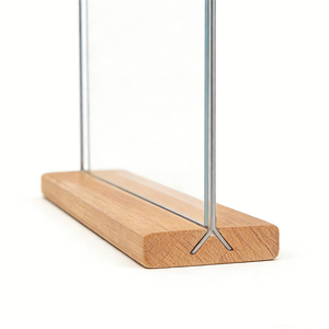 حامل لافتات أكريليك شفاف على شكل حرف T، حامل عرض قائمة طعام للطاولة مع قاعدة خشبية للأعراس - Product Image 3