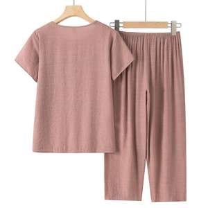Conjunto <span class=keywords><strong>de</strong></span> Dos Piezas <span class=keywords><strong>de</strong></span> Ropa <span class=keywords><strong>de</strong></span> <span class=keywords><strong>Verano</strong></span> para Mamá, Estampado, para Ancianas, <span class=keywords><strong>Abuela</strong></span>, Manga Corta, Algodón y Lino, Holgado - Product Image 2