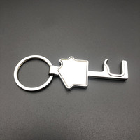 Porte-clés ouvre-bouteille de bière, rond en métal en alliage de Zinc, vente en gros, forme de maison vierge, 1 pièce