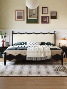 <span class=keywords><strong>Letto</strong></span> in Stile Americano con Testiera Imbottita |   Design Retrò a Onde |   Legno Ingegnerizzato |   Durevole ed ecologico | - Product Image 2