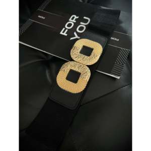 Ceinture élastique pour femme Fiori avec boucle à cadre doré, ceinture décontractée en tissu polyester pour un usage quotidien - Product Image 2