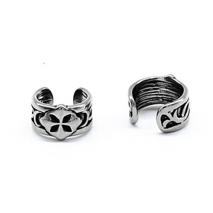 yunnique Fashionable Japanese Korean Style Stainless Steel <b>Cuff</b> <b>Earrings</b> Flower Geometric Design For Men Women Jewelry Accessory - Product Image 1