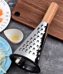 8 inch conical stainless steel grater kitchen multi-purpose 3 sides melon fruit potato vegetable cutting wood handle cone grater