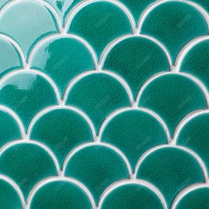 Tuile murale en mosaïque de porcelaine craquelée vert <span class=keywords><strong>turquoise</strong></span> en forme d'éventail pour l'amélioration de l'habitat - Product Image 2