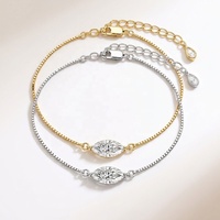 Pulsera de plata de ley S925 con moissanita de corte marquesa de 1 quilate, cadena tipo caja, chapada en oro, delicada, con diamante solitario, regalo de joyería para mujer
