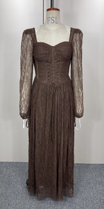 Abito <span class=keywords><strong>lungo</strong></span> elegante da donna in pizzo <span class=keywords><strong>con</strong></span> maniche lunghe, corsetto e <span class=keywords><strong>spacco</strong></span>, ideale per invitati a matrimoni - OEM/ODM, Tendenza 2026 - Product Image 6