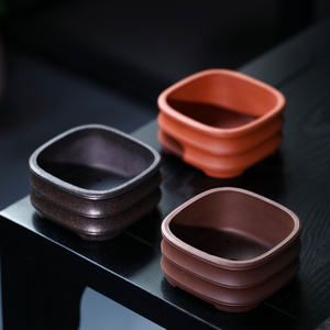 Pot à Bonsaï Carré Zisha Zhu Ni Da Hong Pao, Design Articulé en Bambou, Fabriqué par un Artiste Traditionnel - Product Image 3